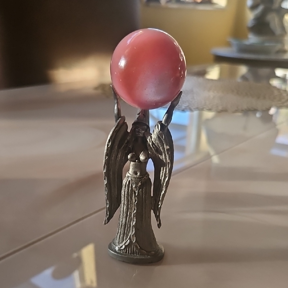 Spooky Fine Pewter Statue Stamped Bottom Comes With Pink Crystal Ball